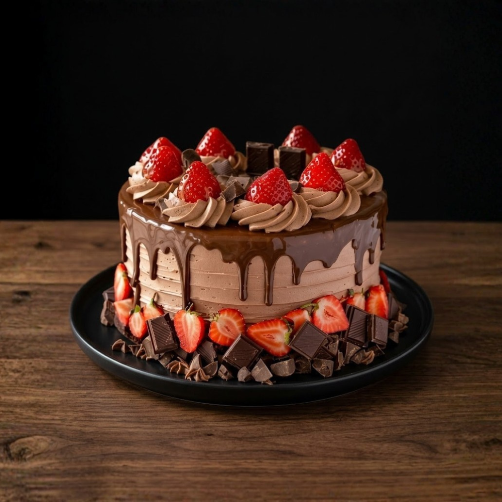 Tarta Drip de Chocolate y Fresa